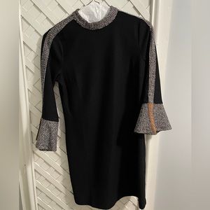 THML Black Bell Sleeve Dress With Tweed Accents